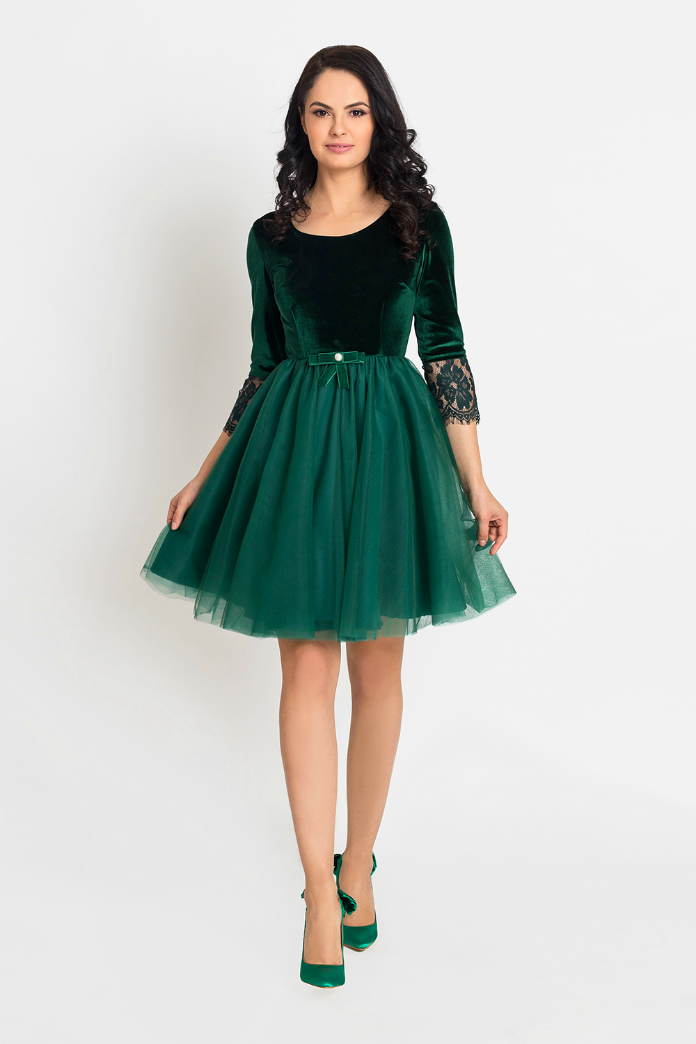 Miscellaneous goods Extreme eyelash Rochie Velvet Green Dress - Hira Design - Rochie Unicat