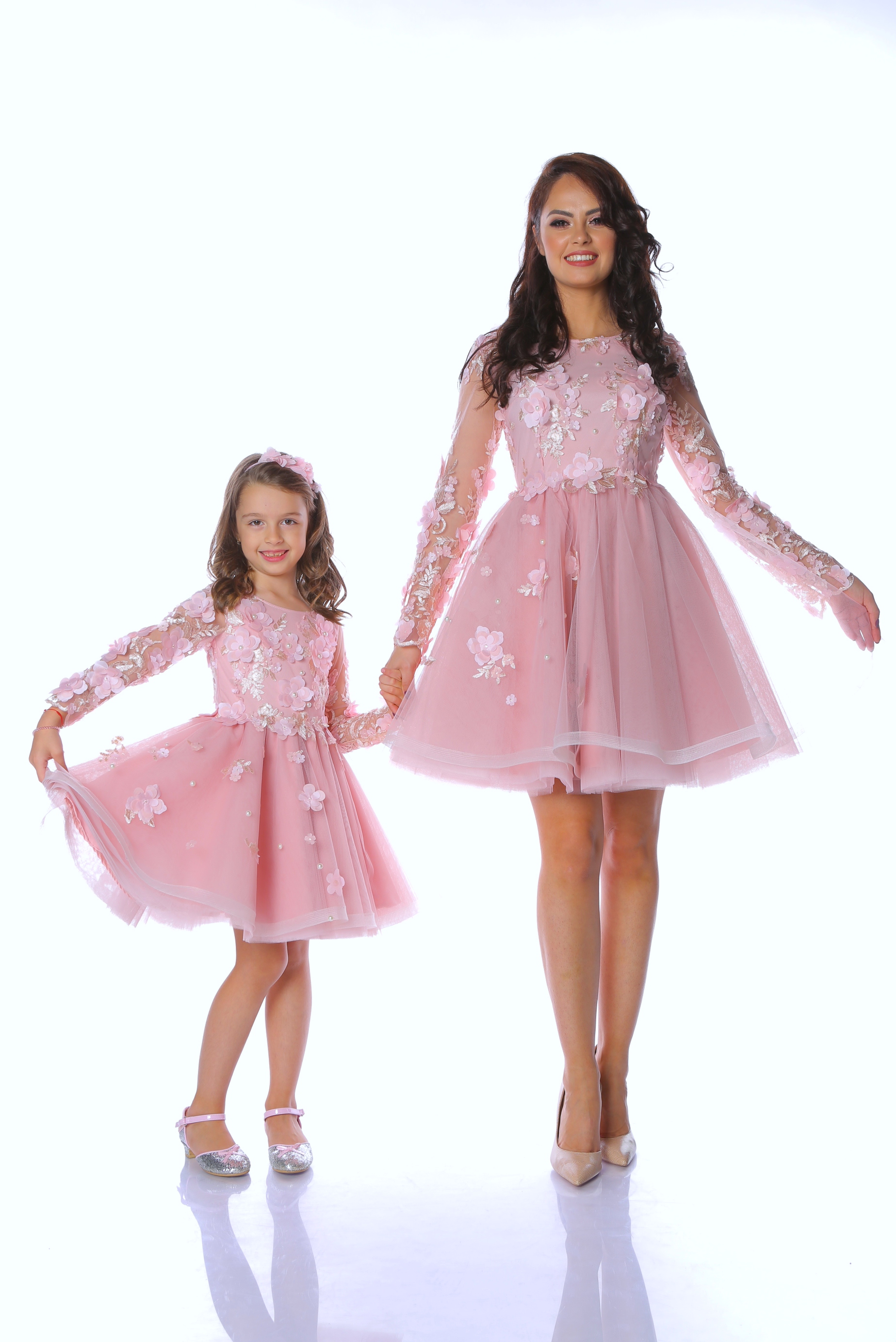 Dazzling noon excess Rochii elegante mamă fiică Powder Pink - Hira Design