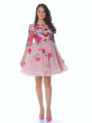 rochie dama fuchsia flowers dress