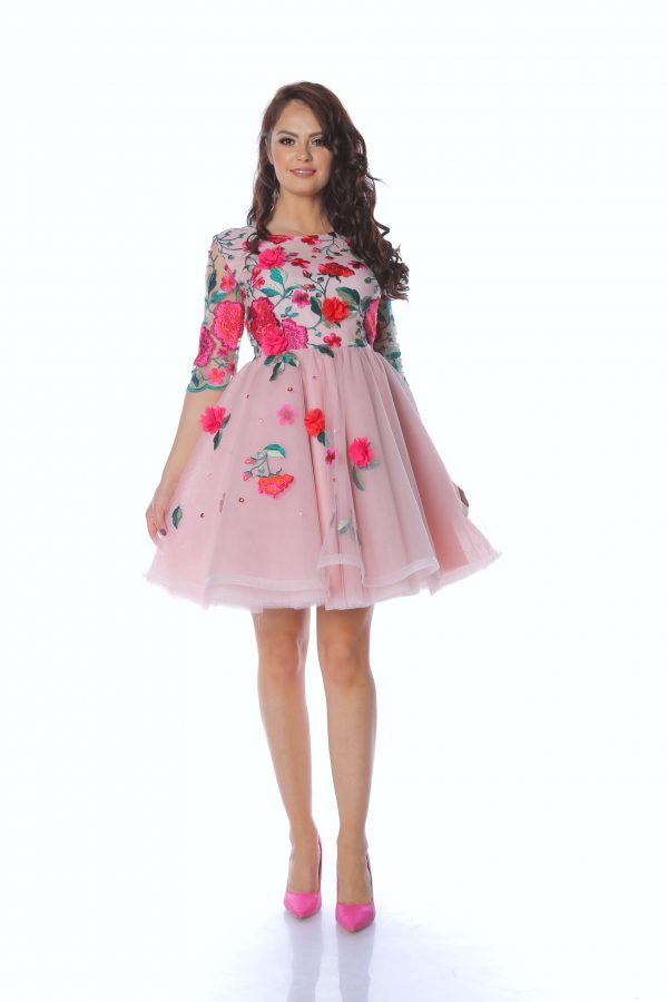 rochie dama fuchsia flowers dress