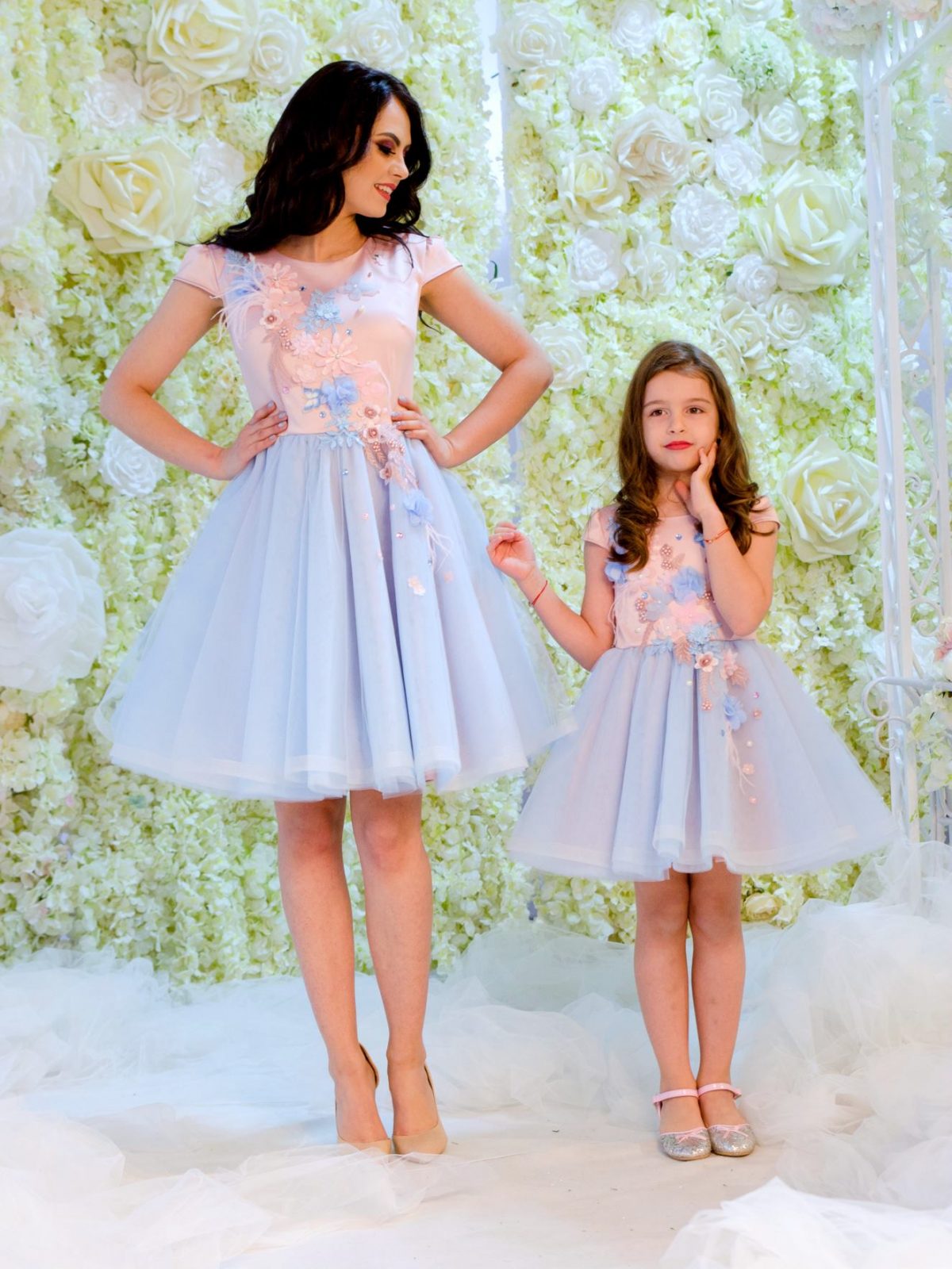 set rochii mama fiica blue and baby pink