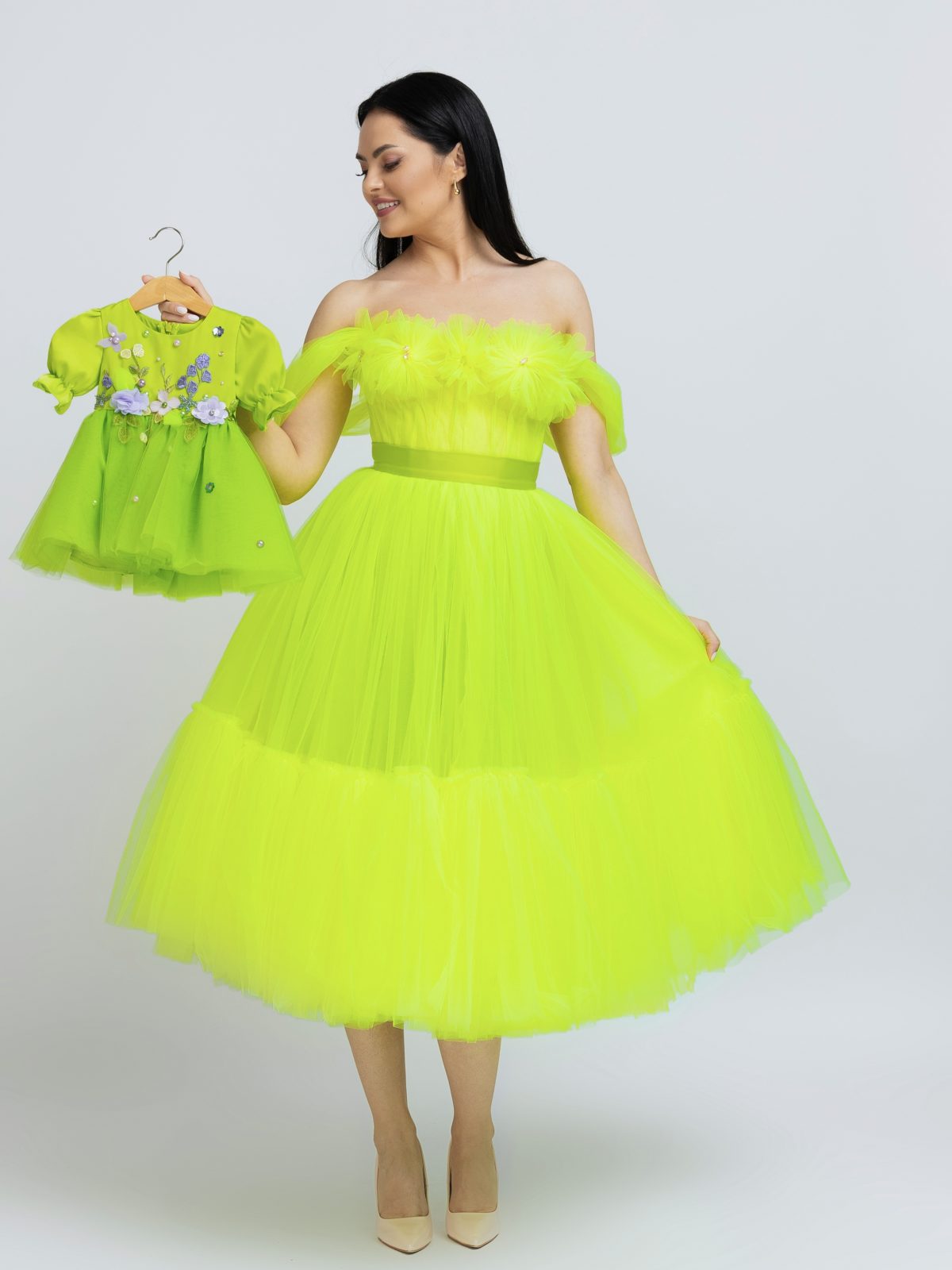 Rochie Mama Fetita Neon Tulle