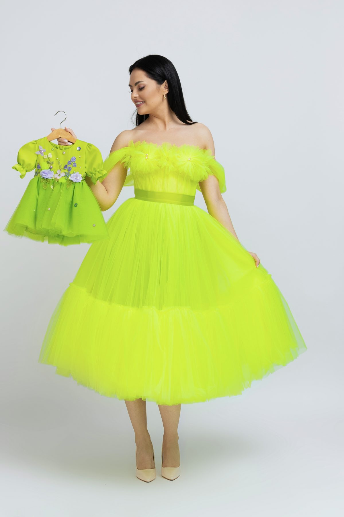 Rochie Mama Fetita Neon Tulle
