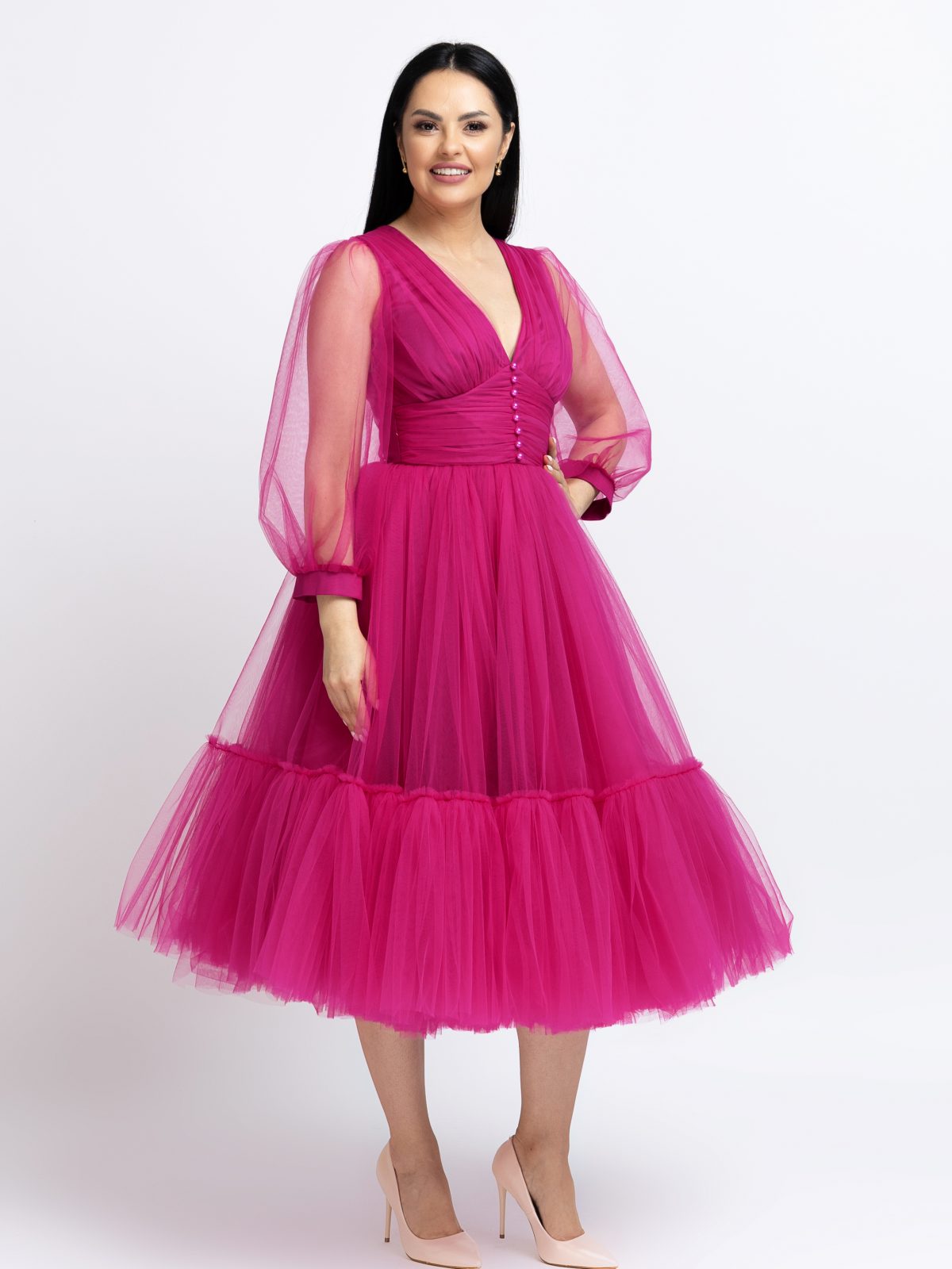 Rochii Dama Fucsia Midi