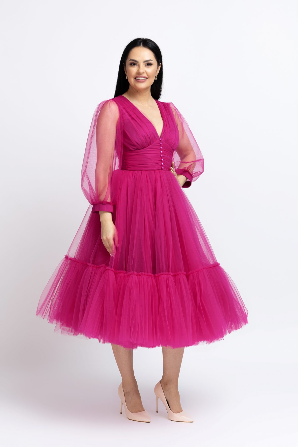 Rochii Dama Fucsia Midi