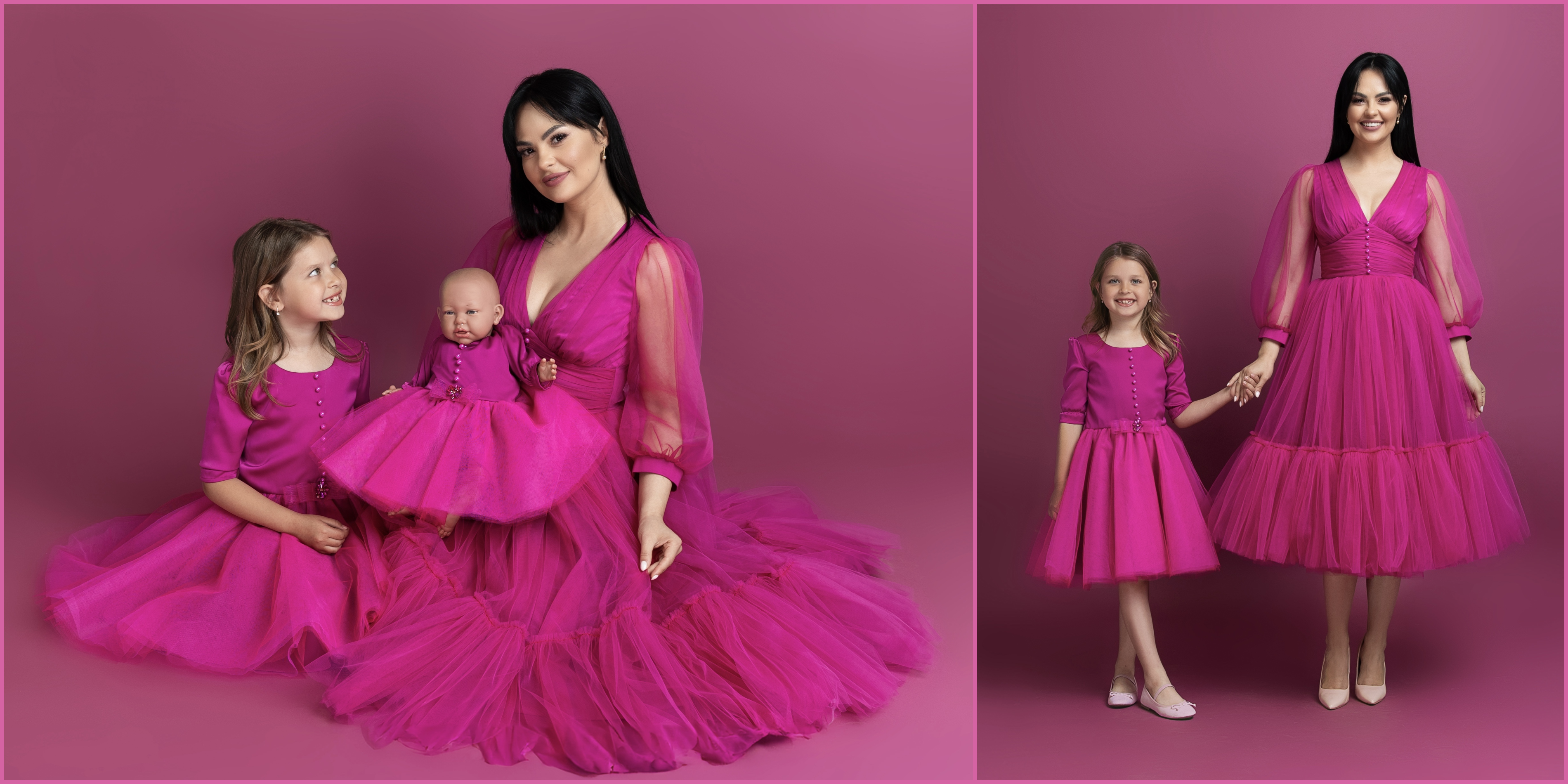 Rochii Mama Fiica Fucsia Midi