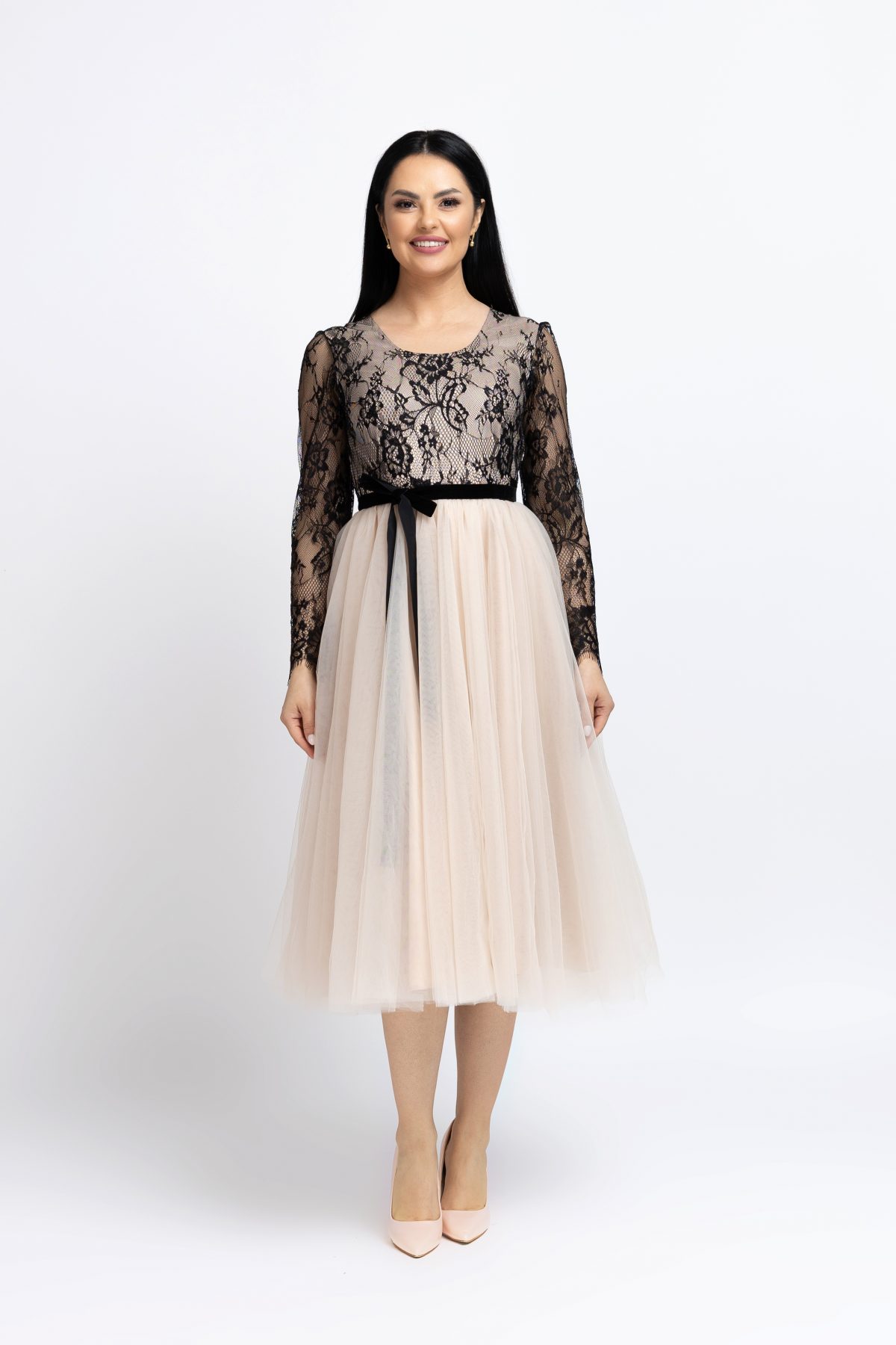 Rochie Dama Beige Black Dress