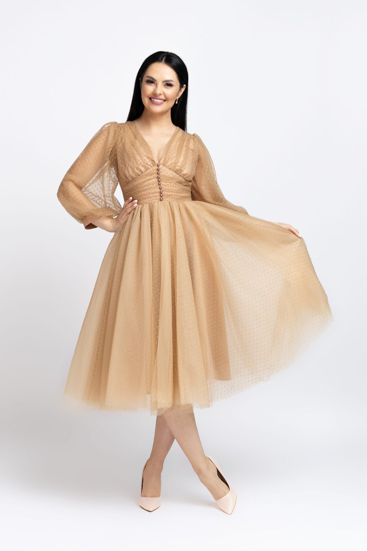 Rochie Dama Beige Polka Dots