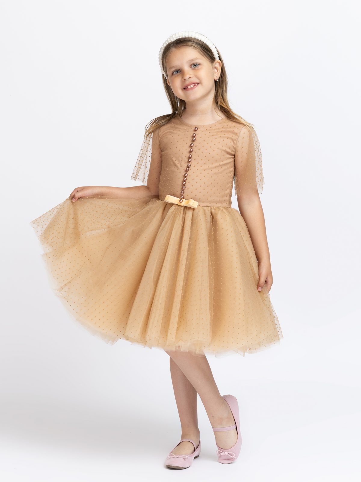Rochie Fetita Beige Polka Dots