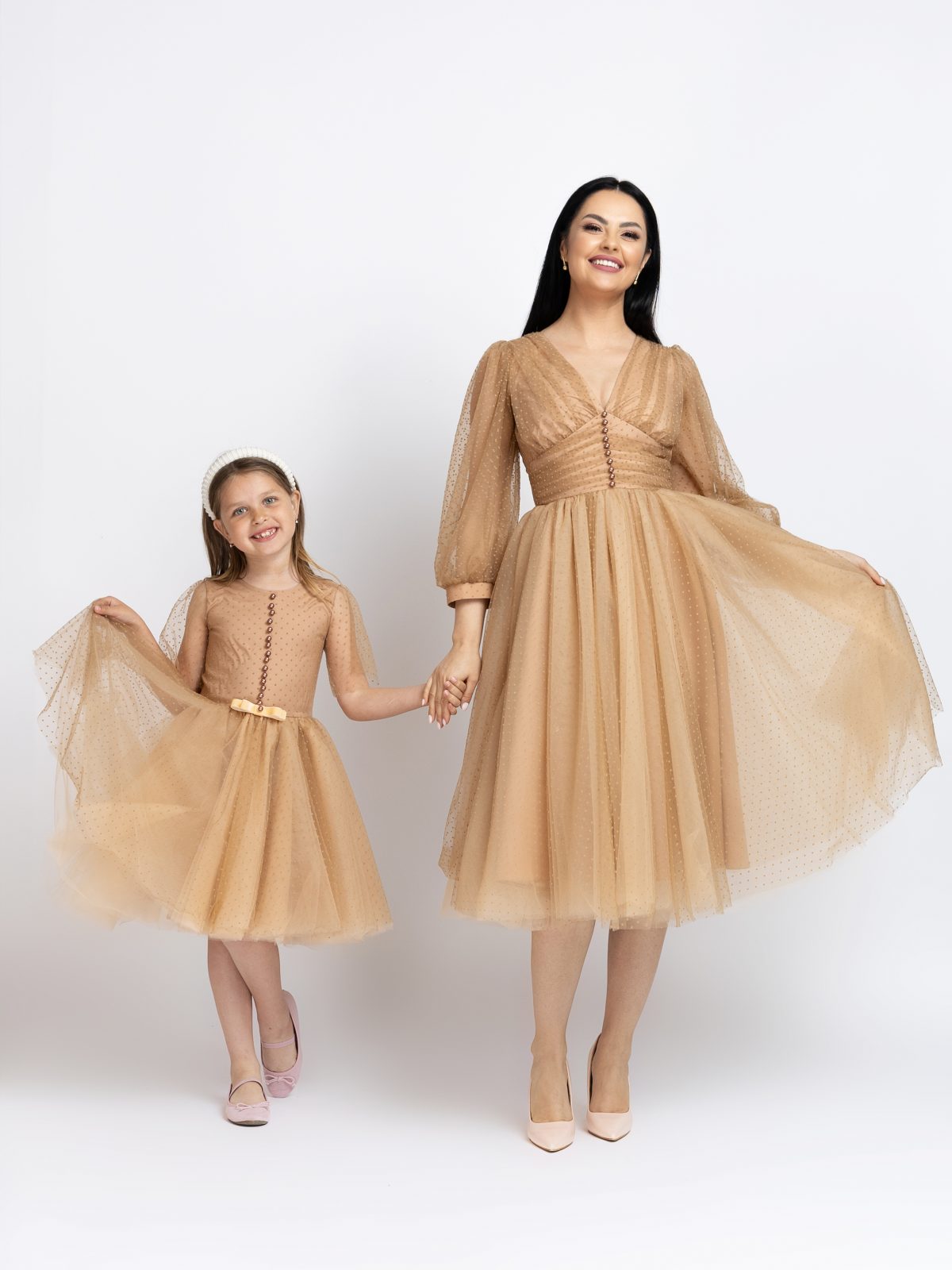 Rochie Mama Fiica Beige Polka Dots