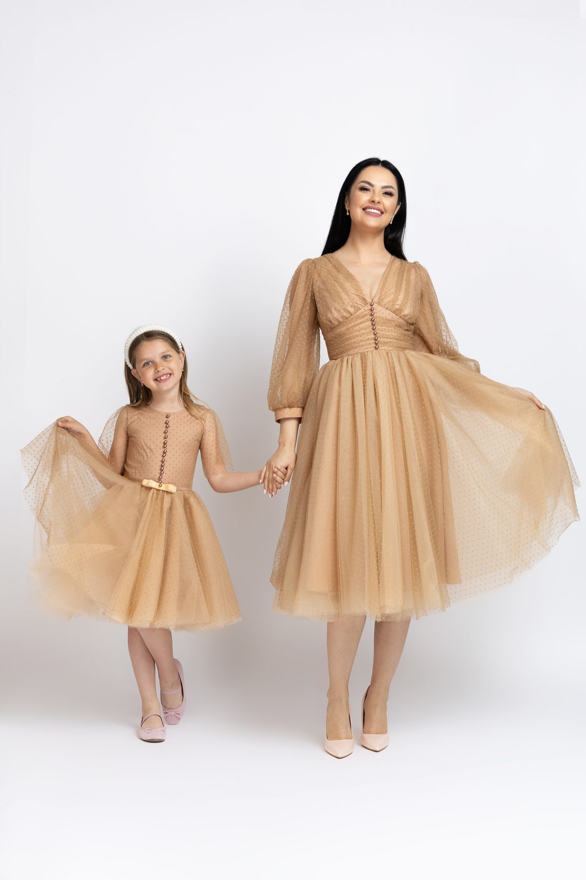 Rochie Mama Fiica Beige Polka Dots