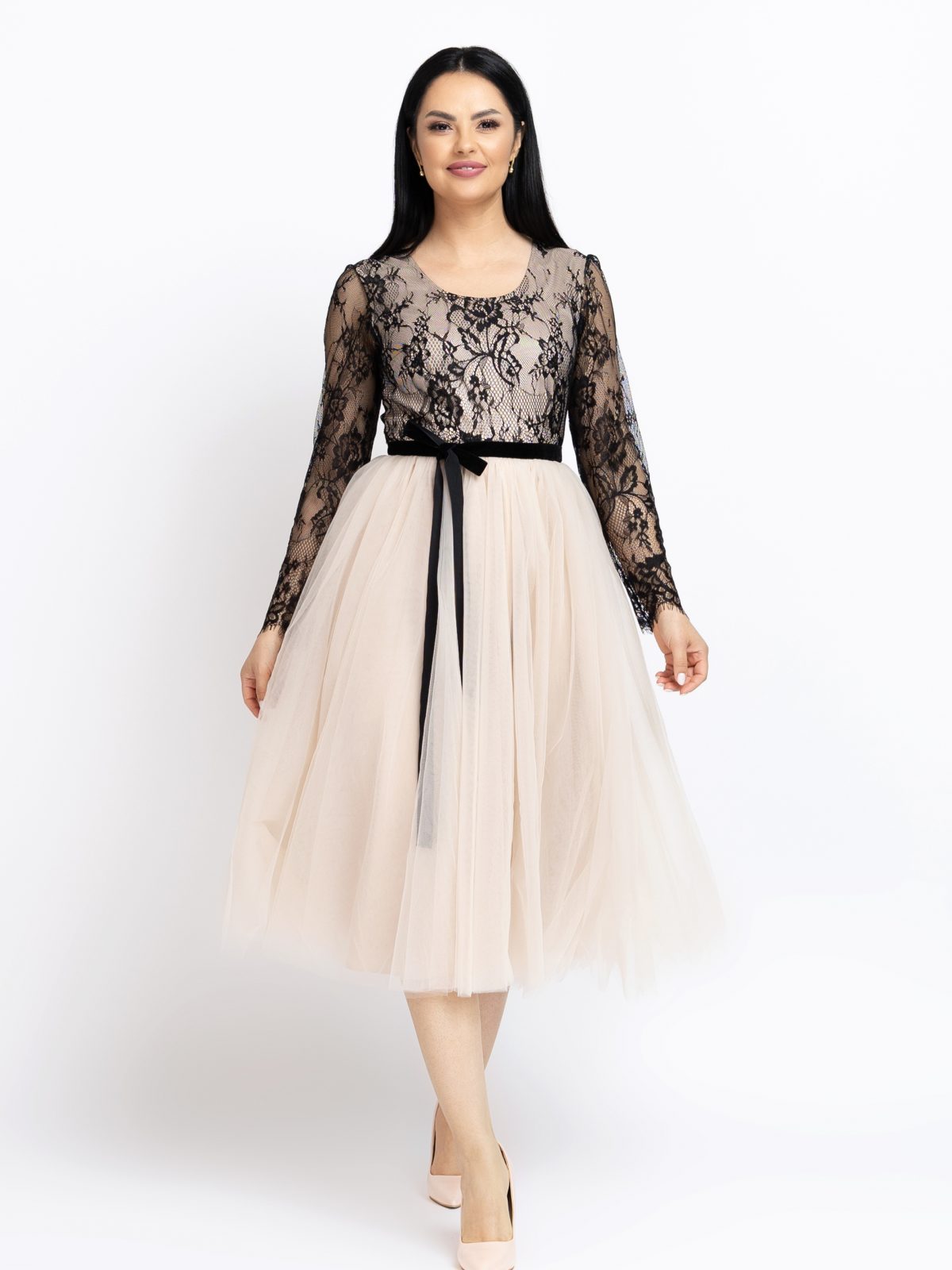 Rochie Ocazie Beige Black Dress