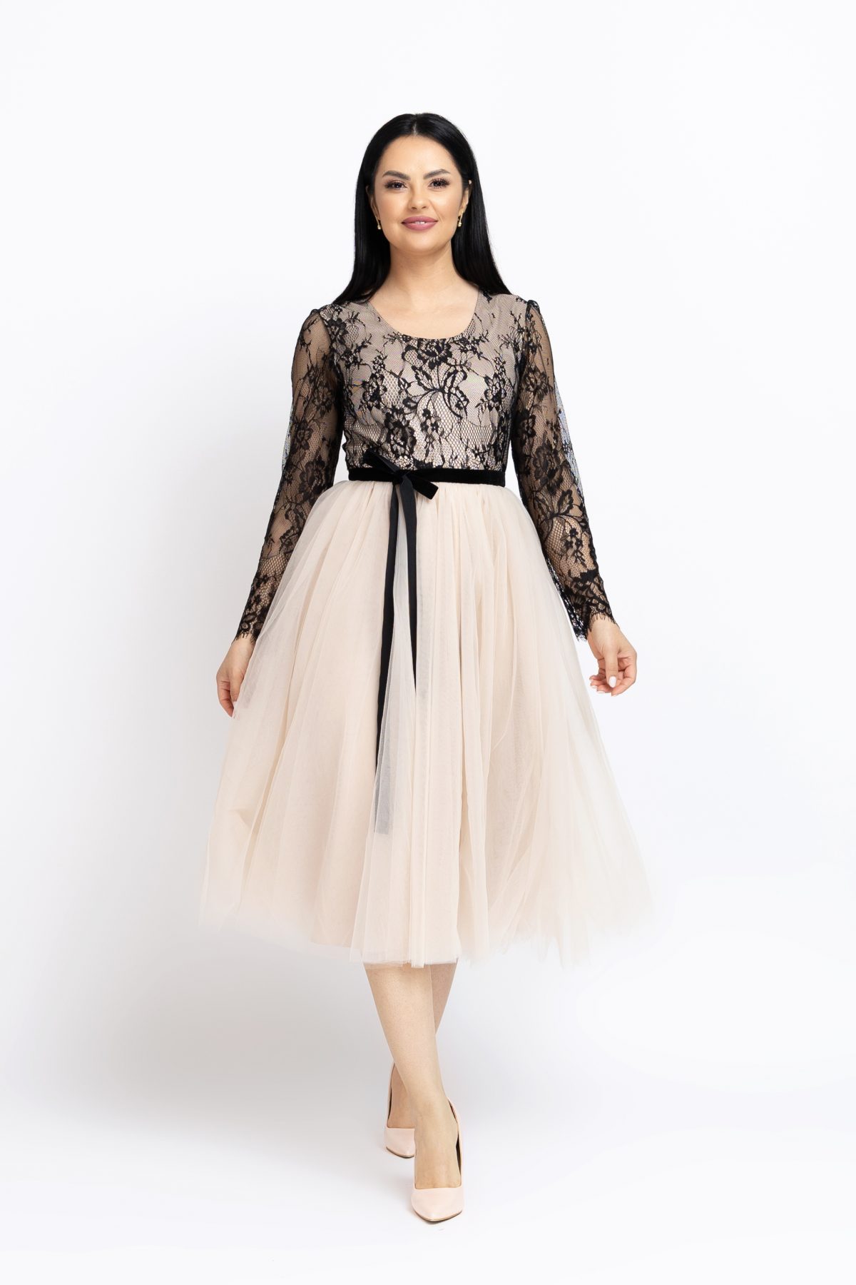 Rochie Ocazie Beige Black Dress